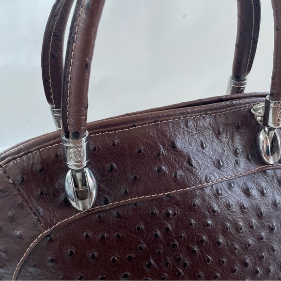 BORSE IN PELLE Genuine Leather Burgundy Brown Ostrich Embossed Satchel ITALY - Picture 5 of 12